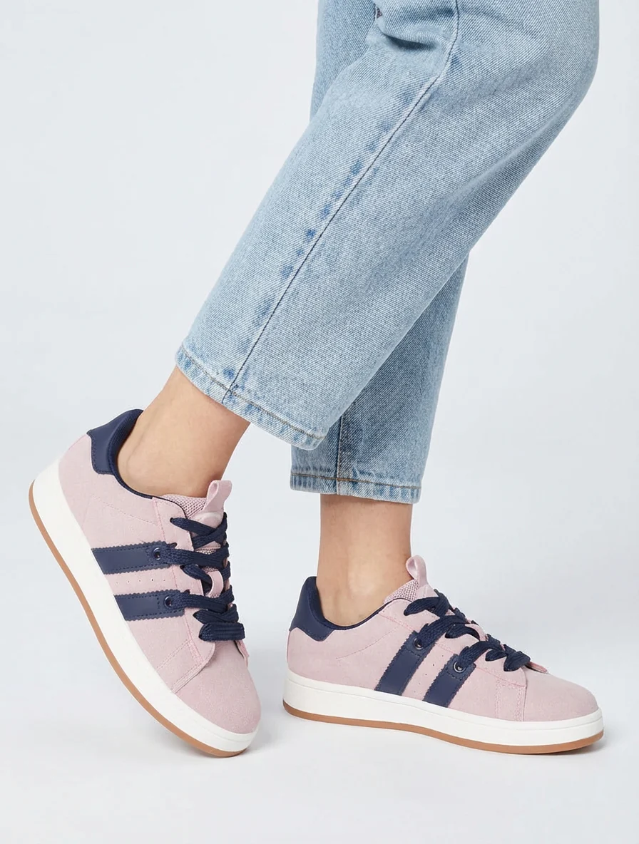 Effen sneakers met contrasterende strepen - Oudroze - Image 5