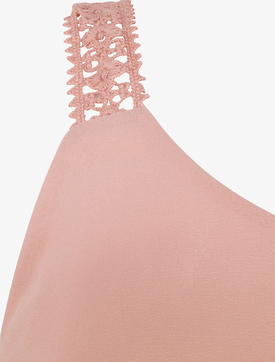 Effen. soepel hemdje met gehaakte bandjes - Roze - Image 3