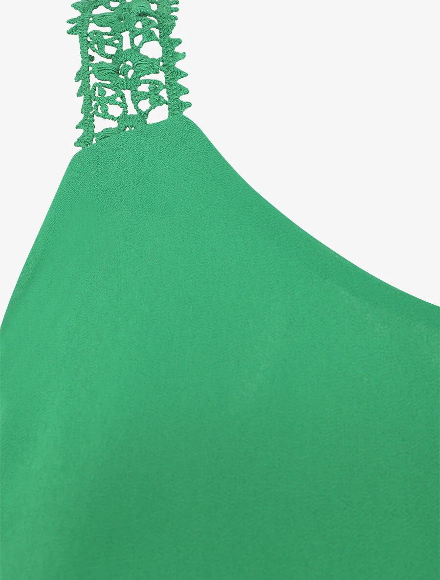 Effen. soepel hemdje met gehaakte bandjes - groen - Image 3