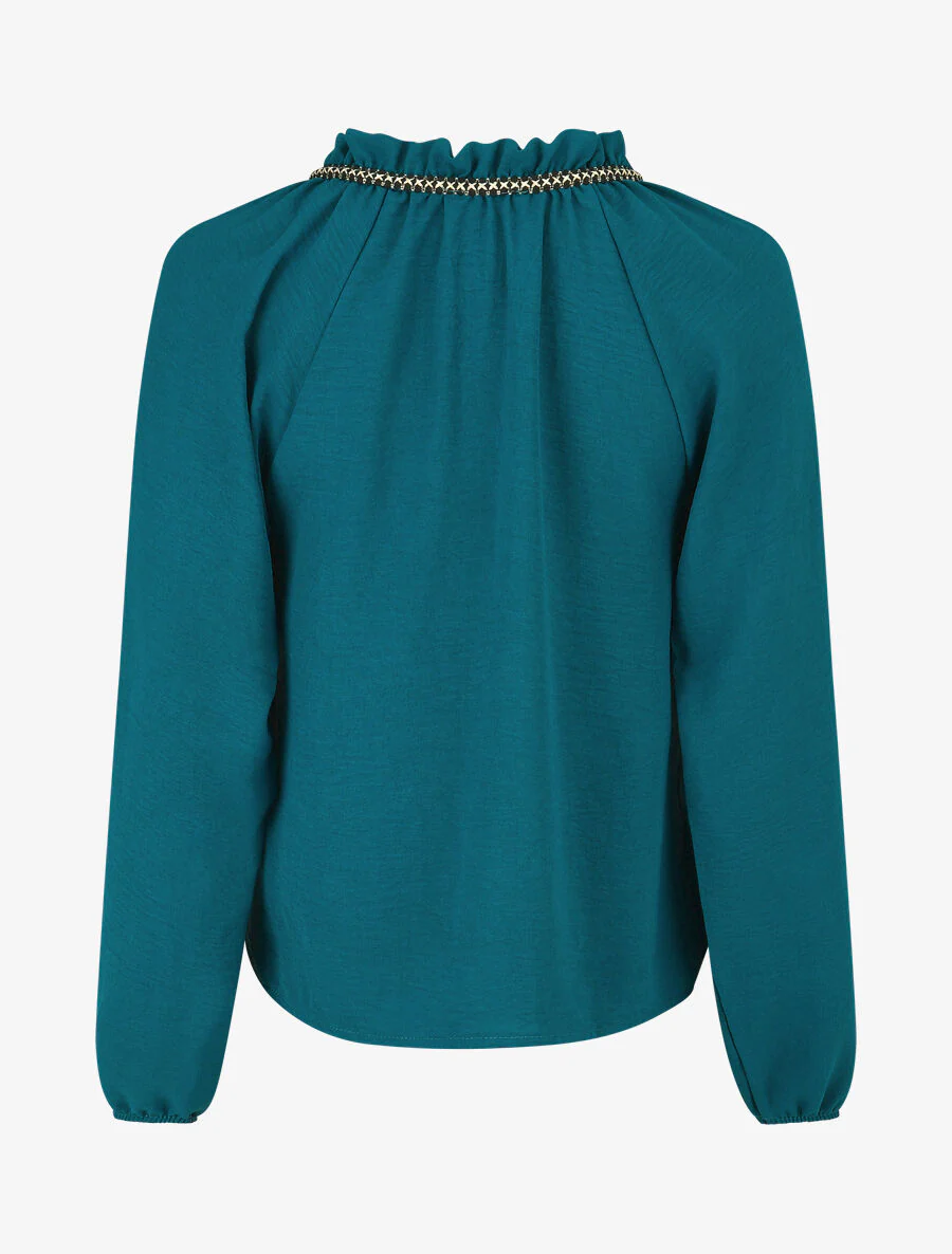 Effen soepele blouse met iriserend detail - Blauwgroen - Image 2