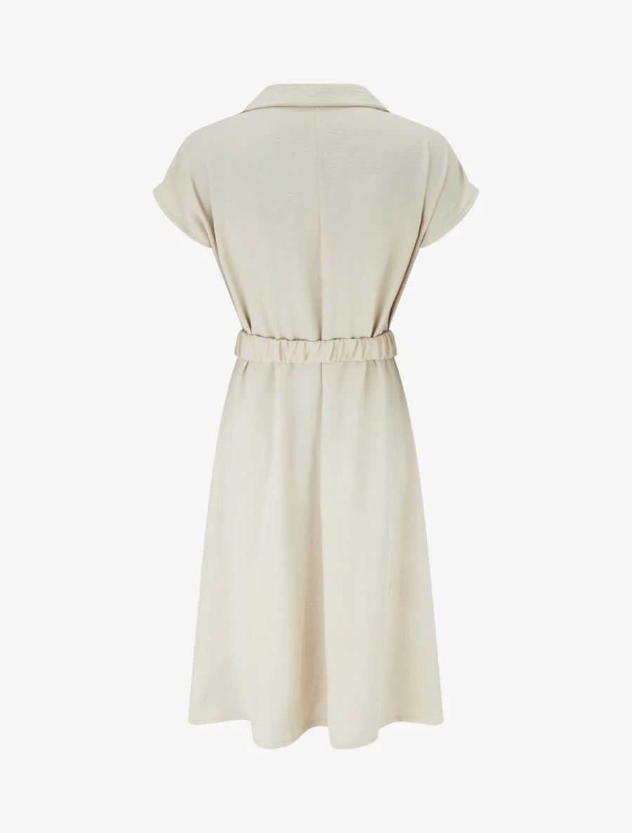 Effen soepelvallende jurk met ceintuur - Beige - Image 2