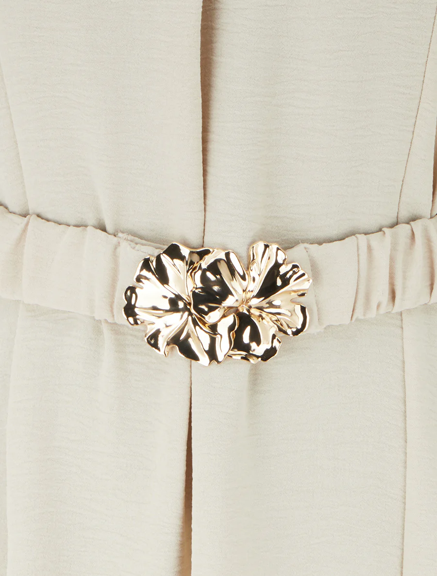 Effen soepelvallende jurk met ceintuur - Beige - Image 3