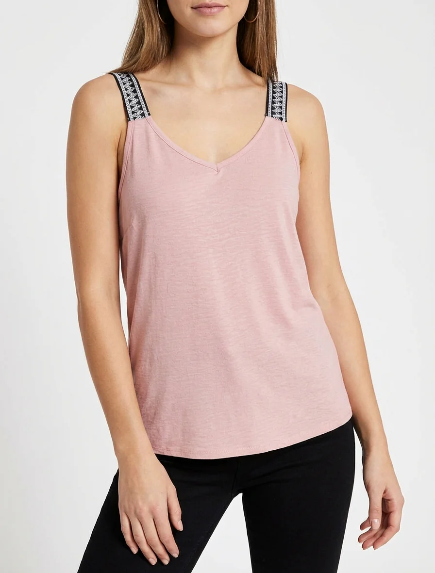 Effen tanktop met fantasiebandjes. - Roos - Image 4