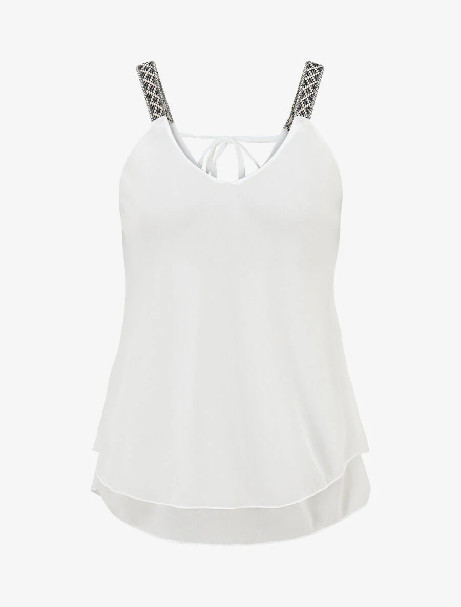 Effen top met aztec-print en bandjes - wit