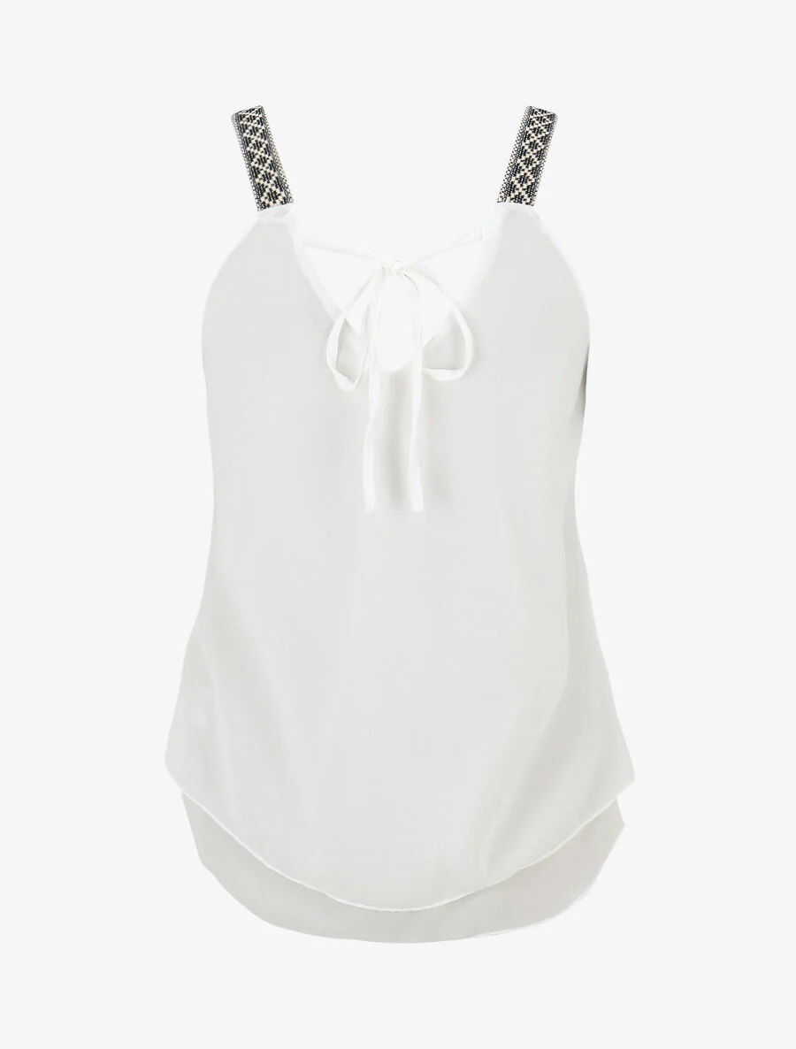 Effen top met aztec-print en bandjes - wit - Image 2