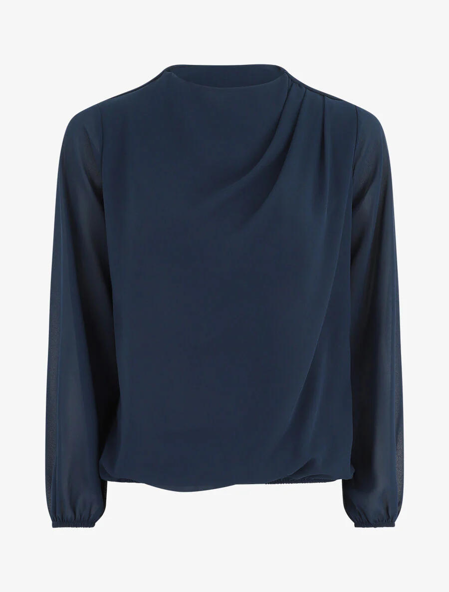 Effen top met gedrapeerde hals - Marineblauw