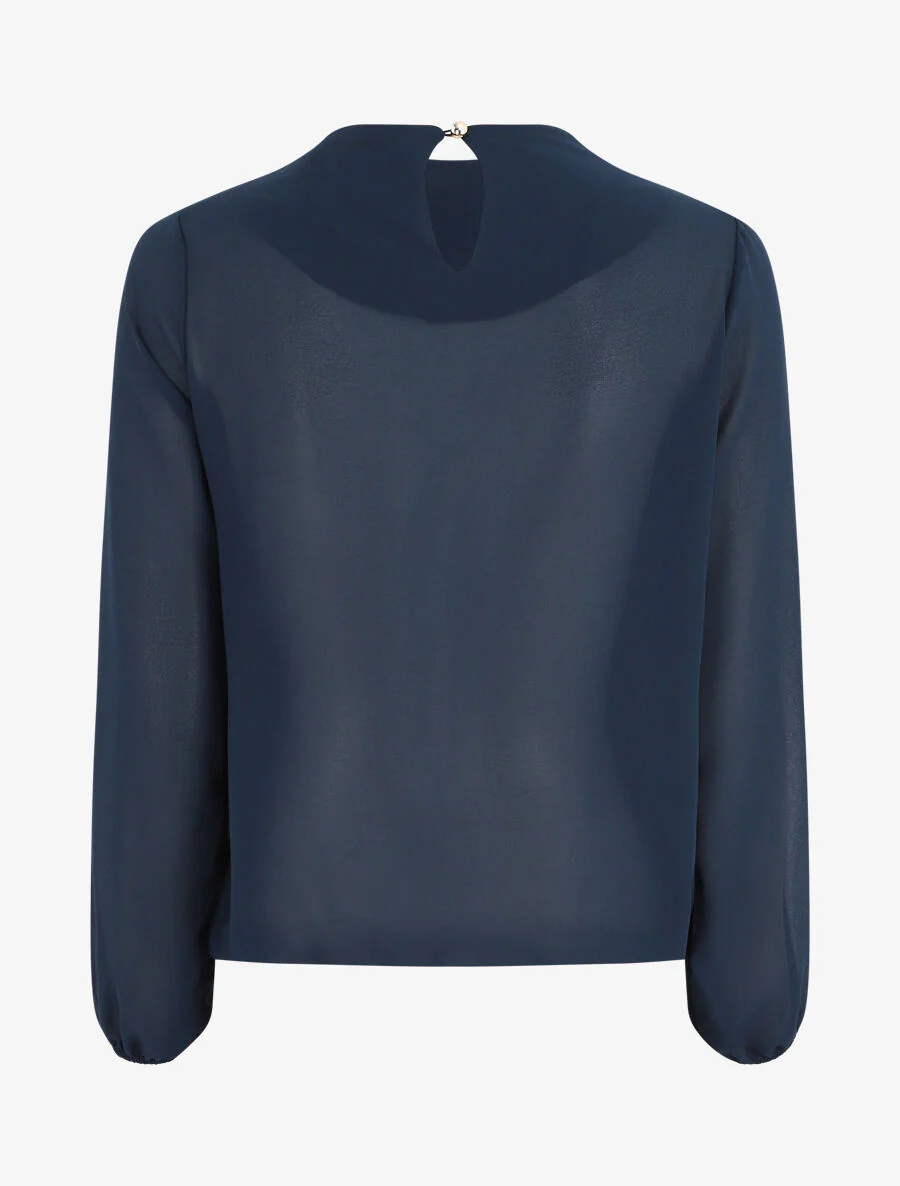 Effen top met gedrapeerde hals - Marineblauw - Image 2