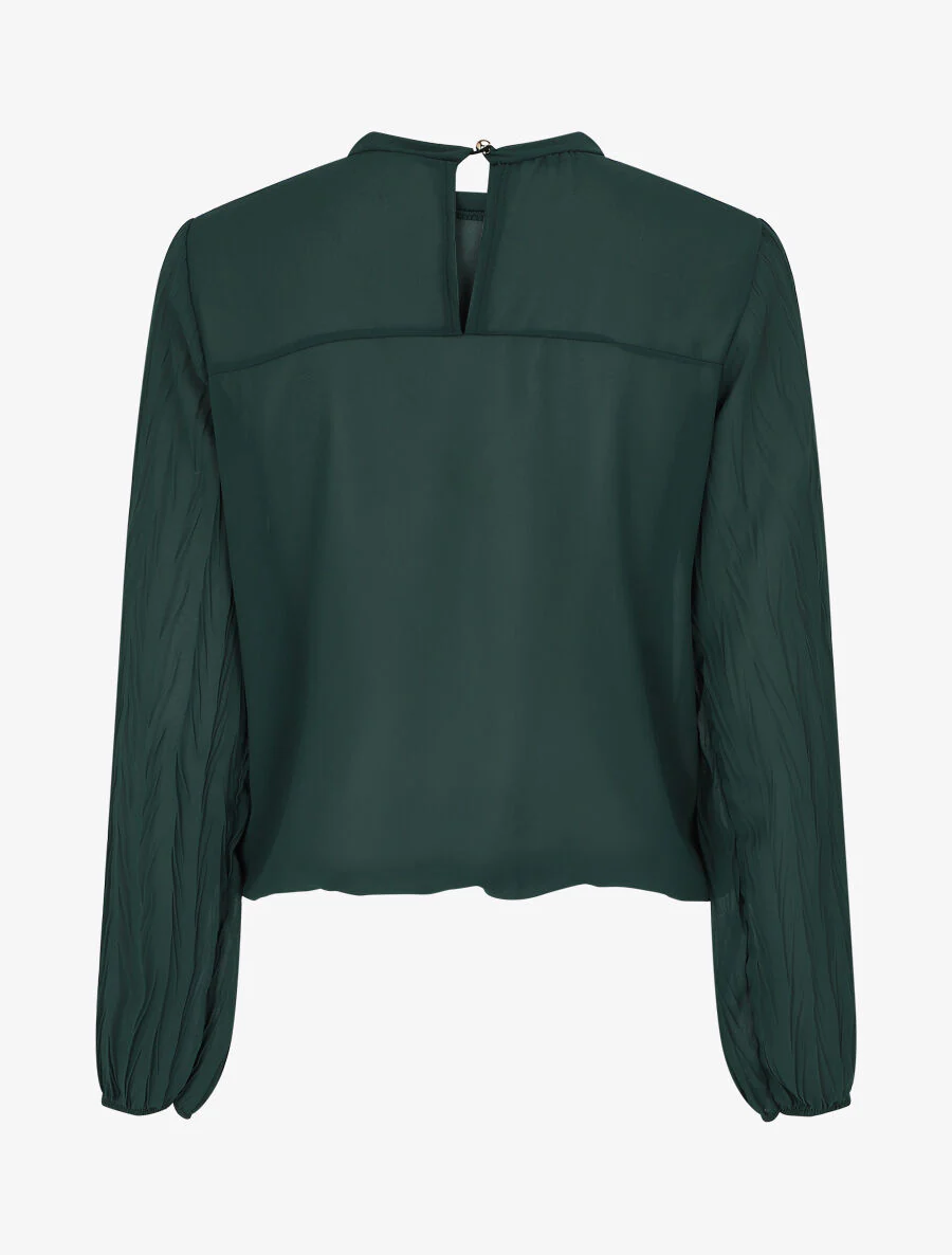 Effen top met geplooide mouwen - smaragdgroen - Image 2