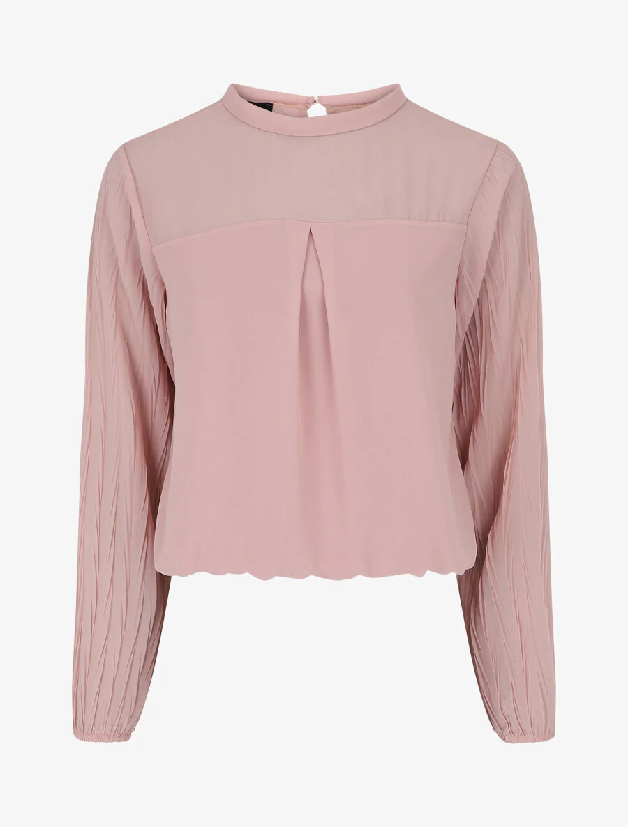 Effen top met geplooide mouwen - Roze