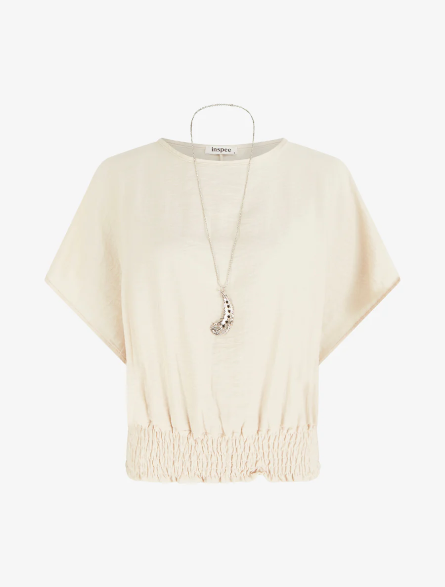 Effen top met korte mouwen - Beige