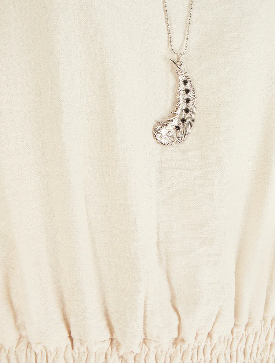 Effen top met korte mouwen - Beige - Image 3