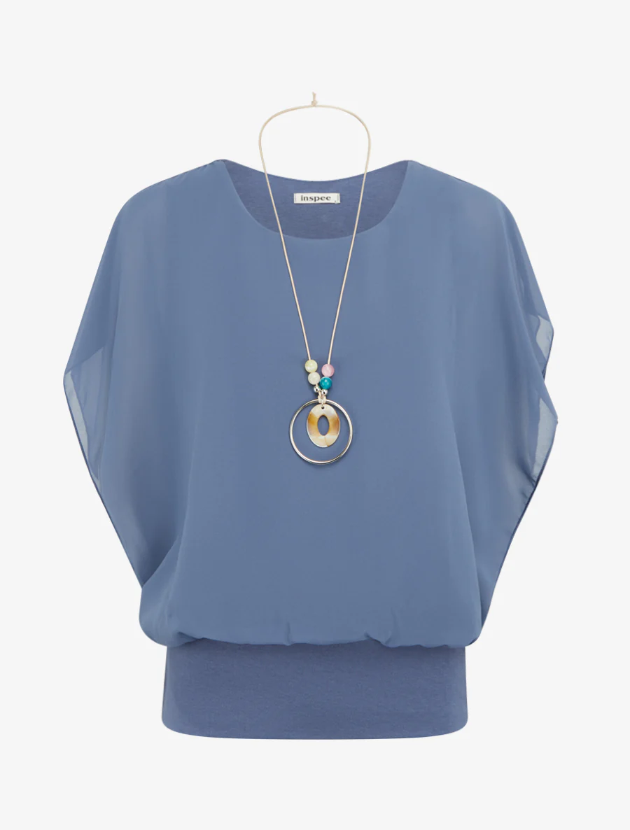 Effen top met korte mouwen - Blauwgrijs