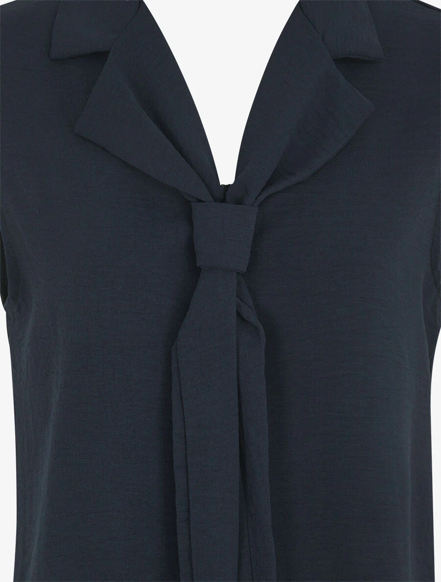 Effen top met strikkraag - Marineblauw - Image 3