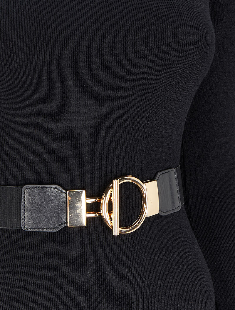 Effen trui jurk met gestileerde riem - Zwart - Image 3