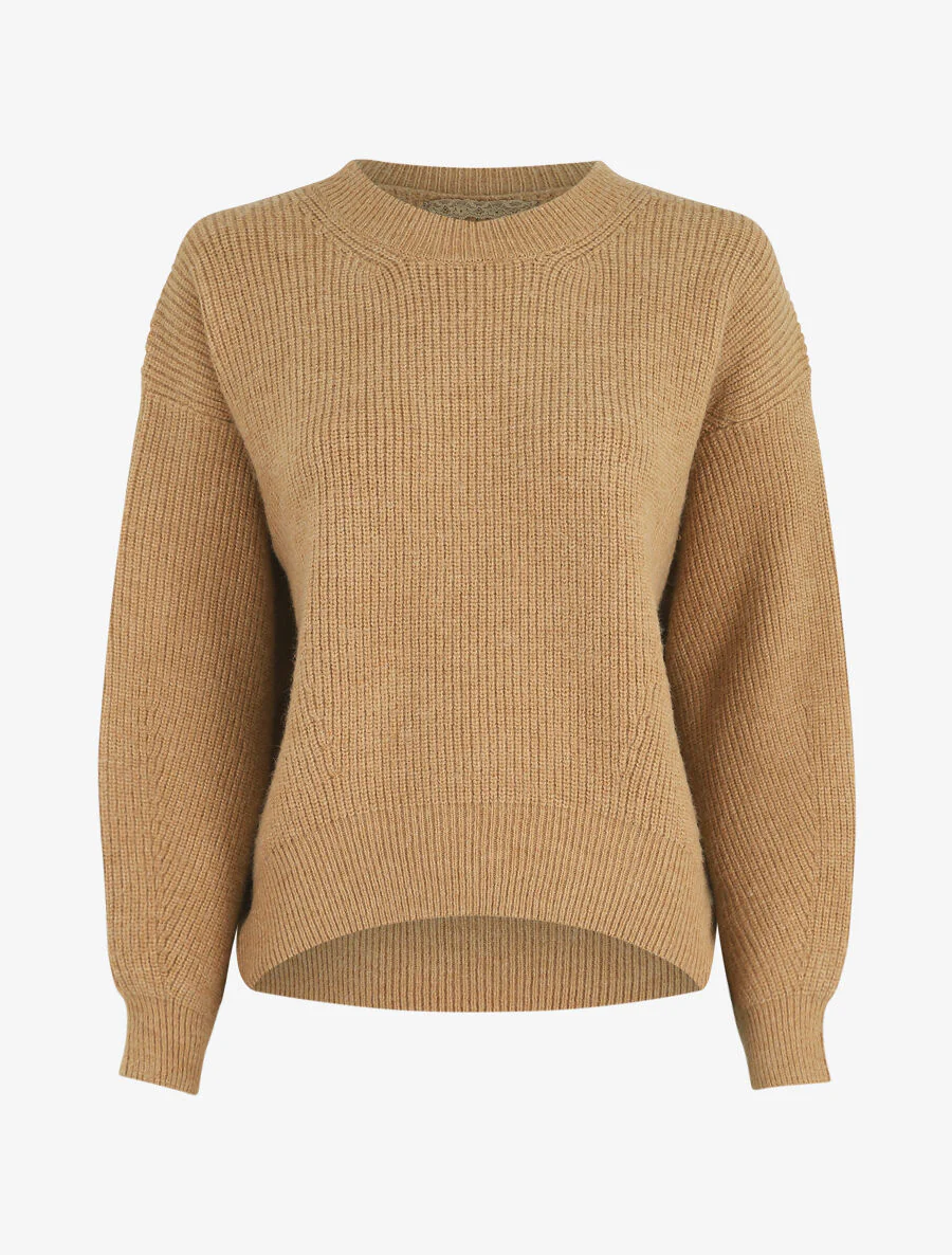 Effen trui met ronde hals - Camel