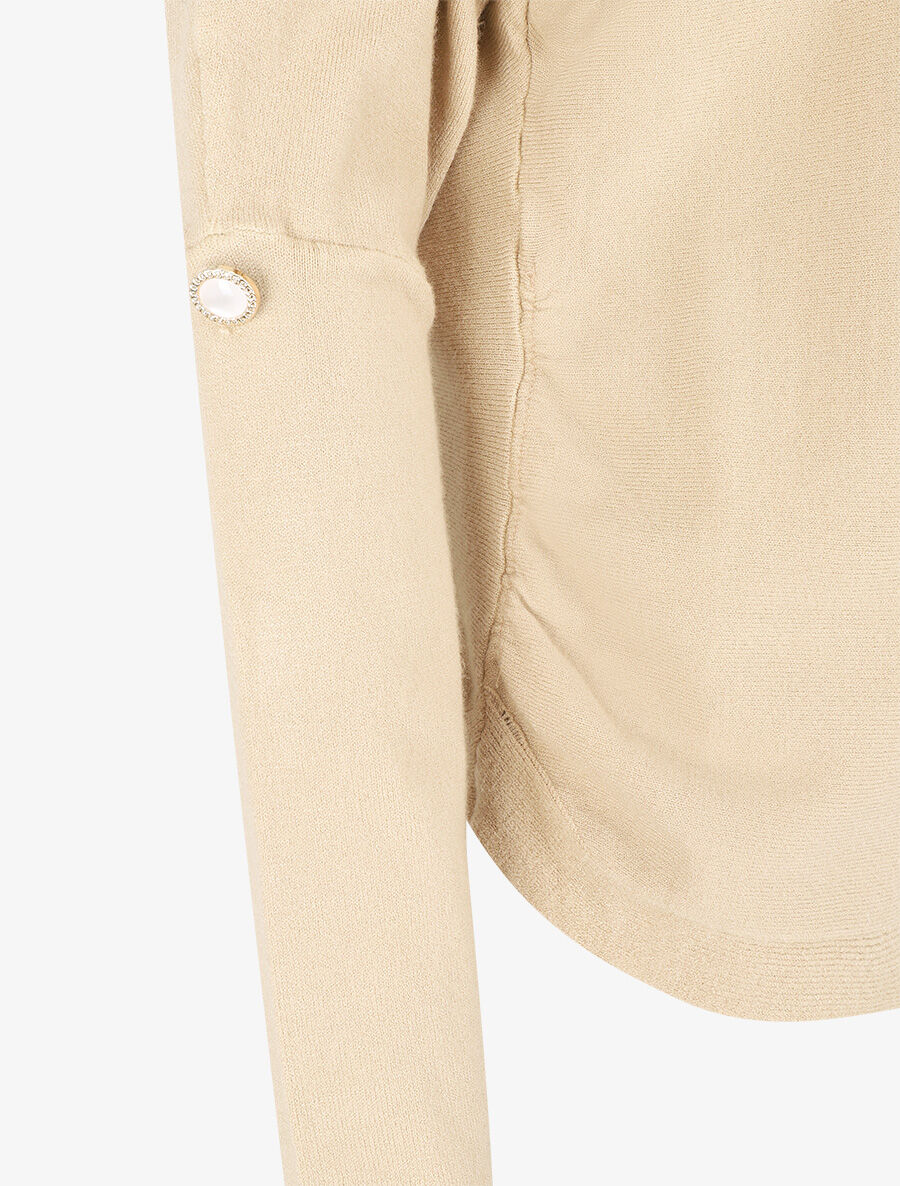 Effen trui met sierknopen op de mouwen - beige - Image 3