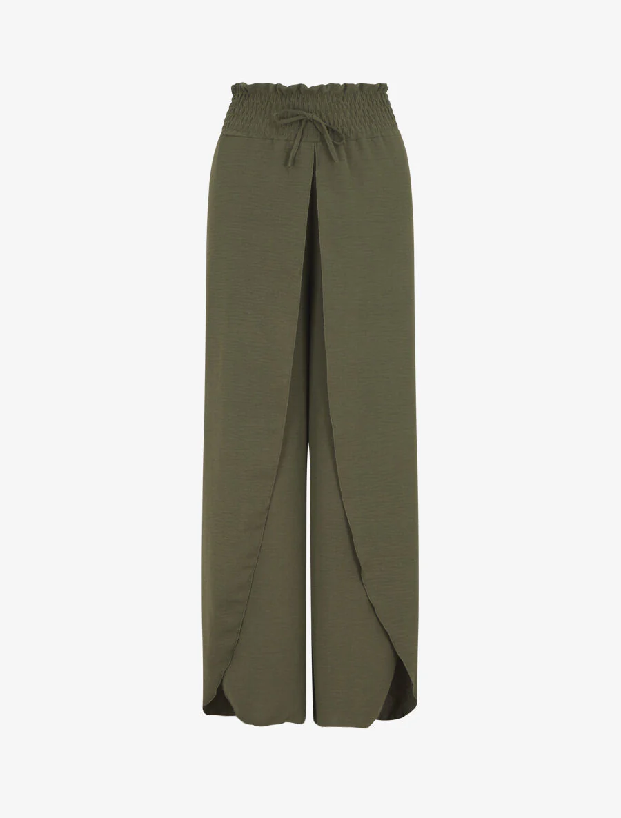 Effen tulpbroek met elastische tailleband - Kakigroen