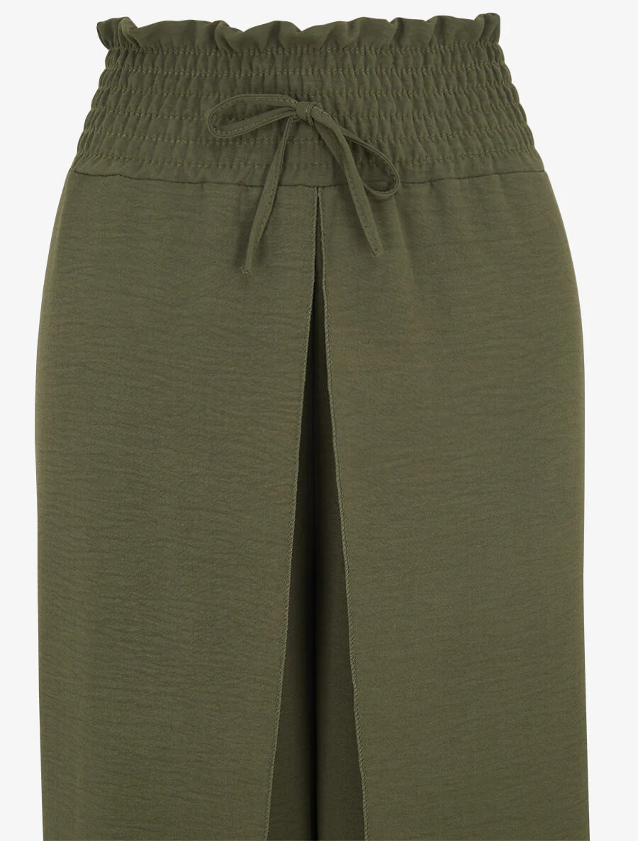 Effen tulpbroek met elastische tailleband - Kakigroen - Image 3