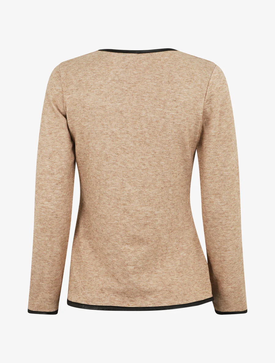 Effen vest met textuurrand - beige - Image 2