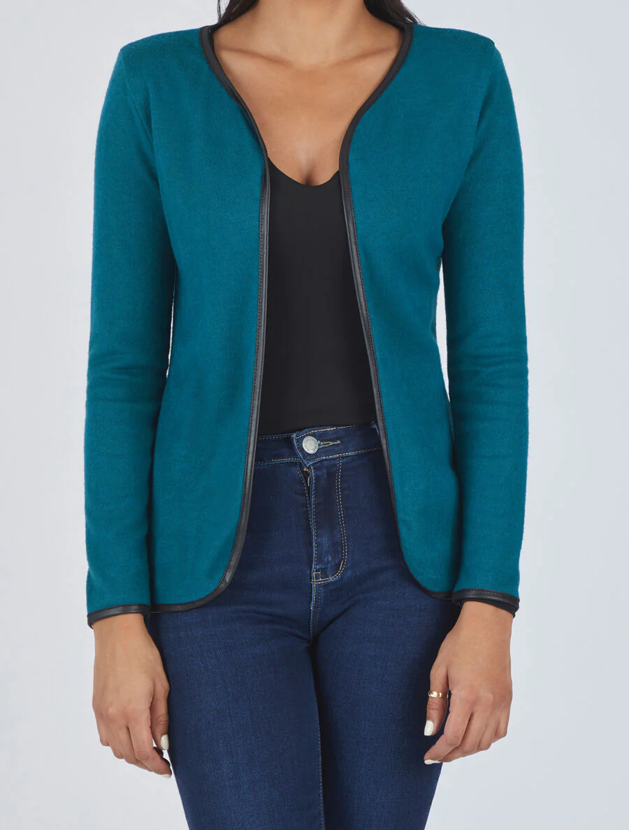 Effen vest met textuurrand - Blauwgroen - Image 4