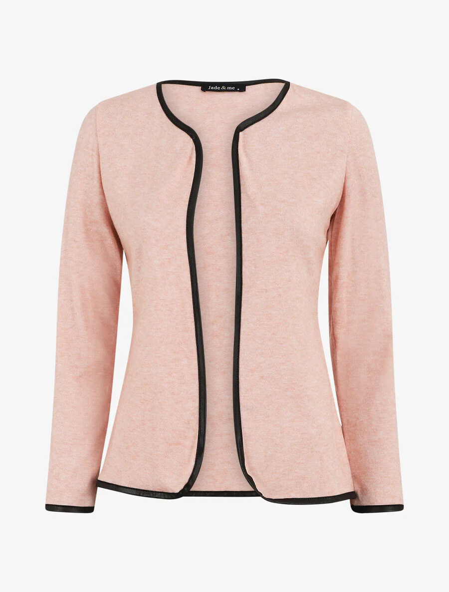 Effen vest met textuurrand - Poederroze