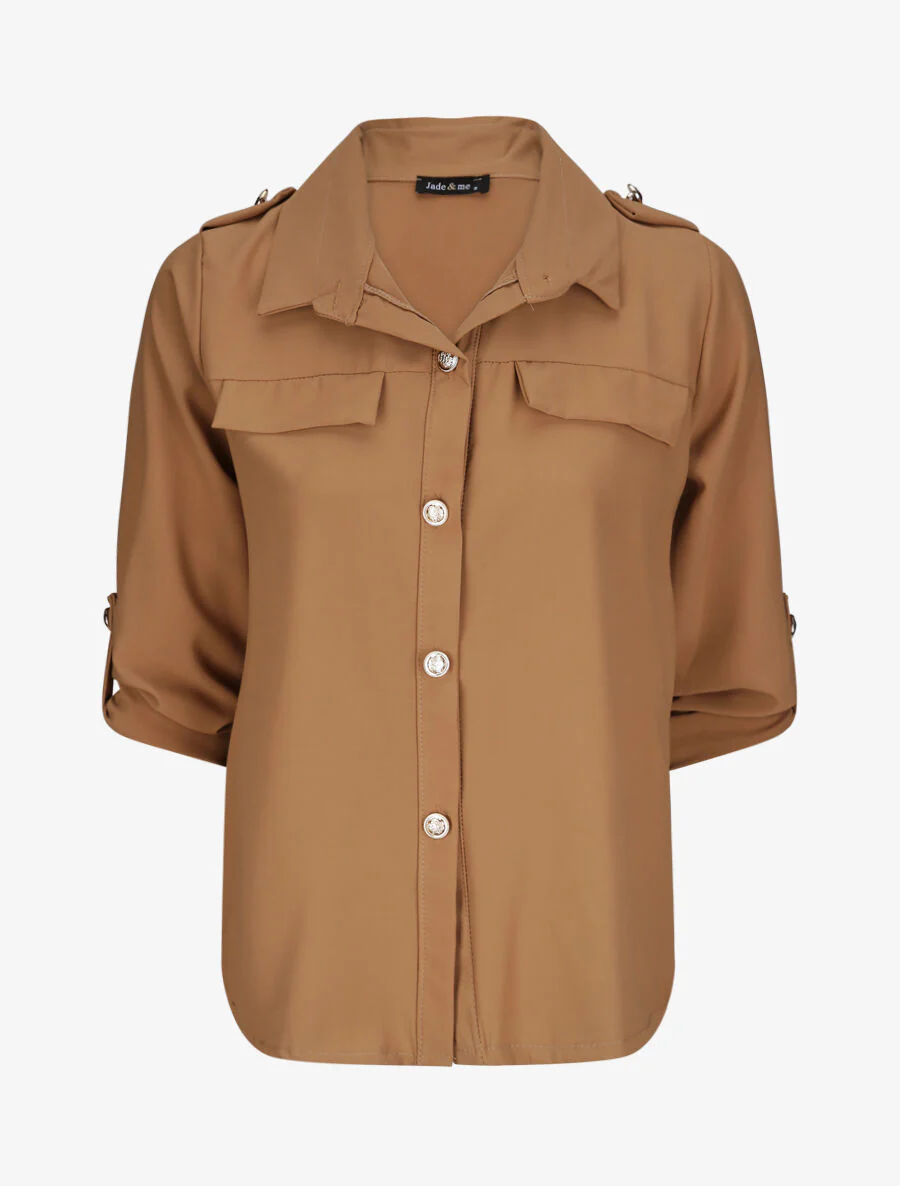 Vloeiende effen blouse - Camel