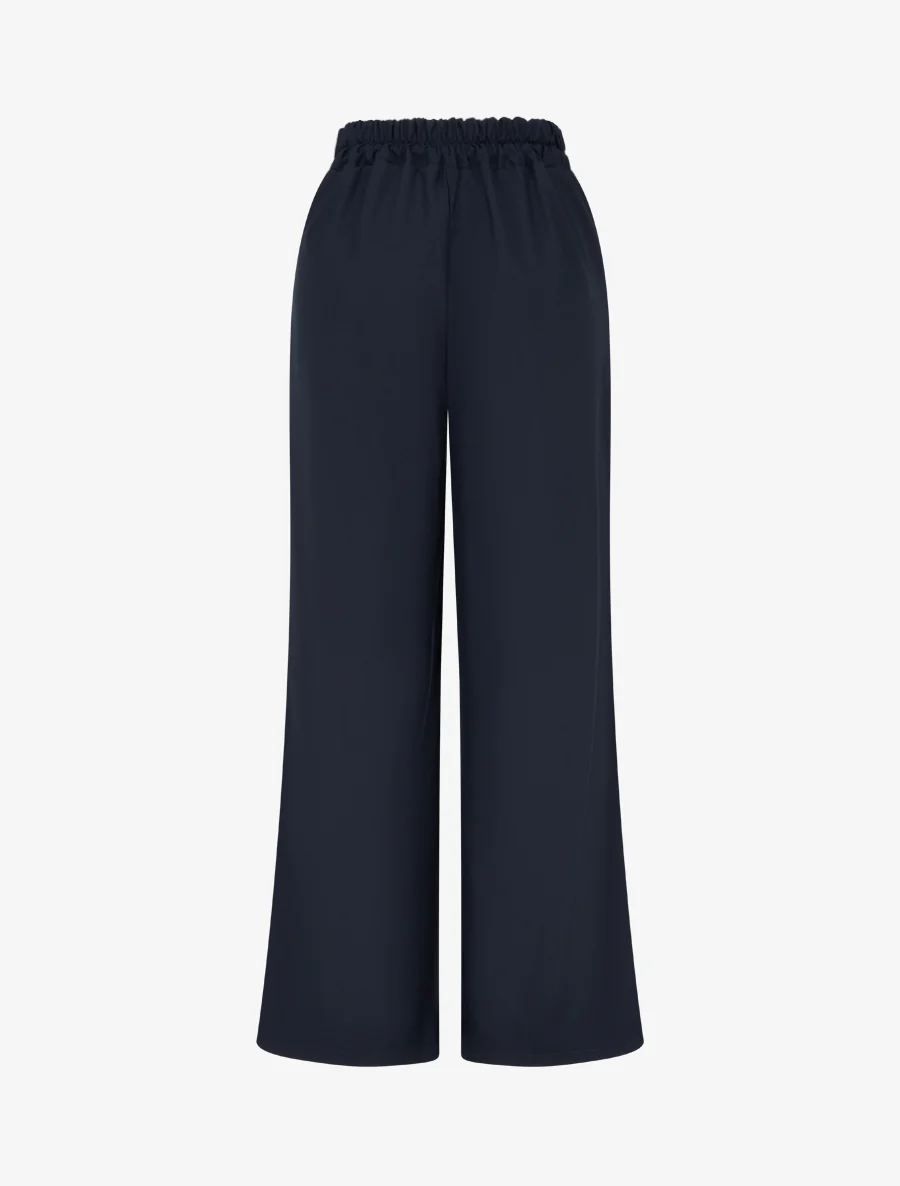 Effen vloeiende broek met hoge taille - Marine - Image 2