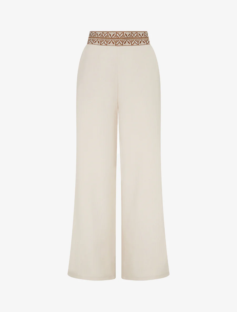 Effen vloeiende broek met hoge taille - Beige