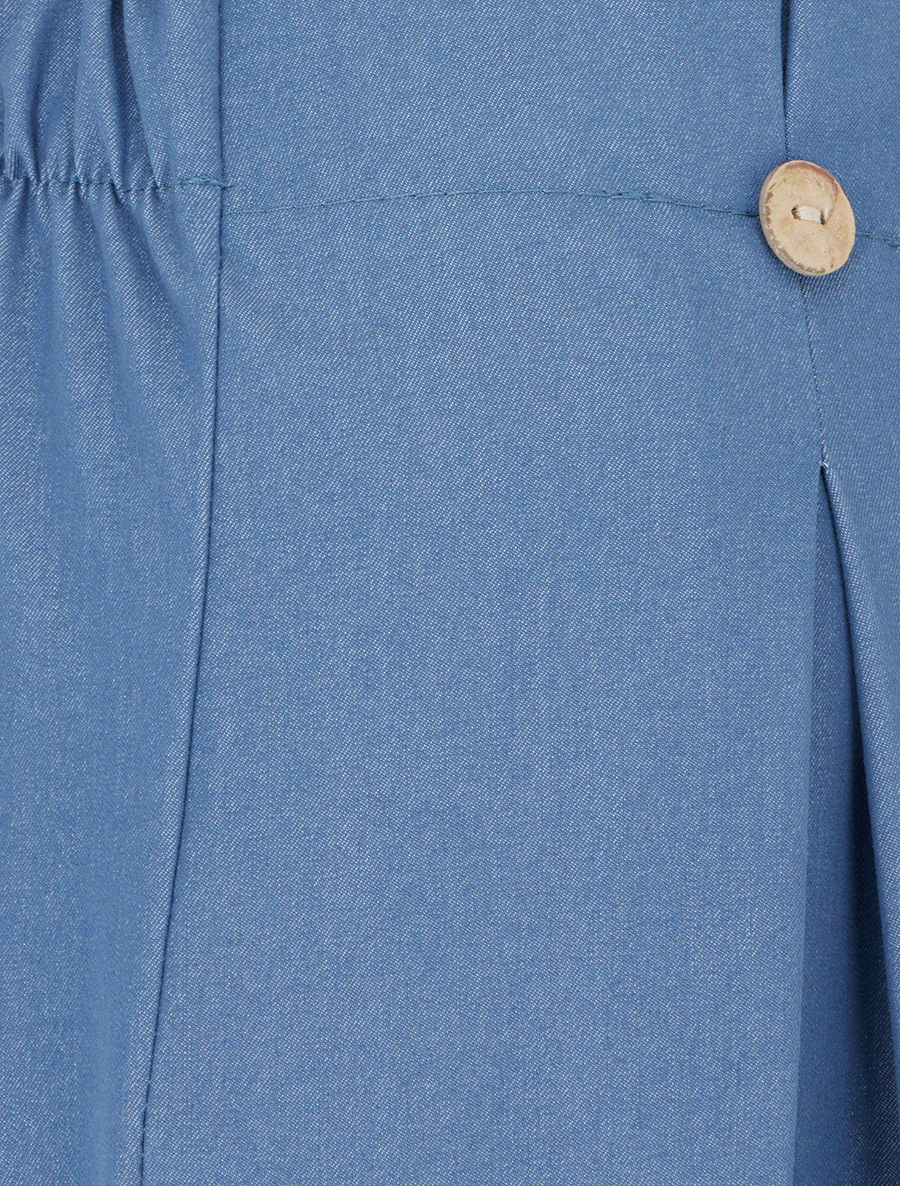 Effen vloeiende broek met knoopsluiting. - Blauw - Image 3