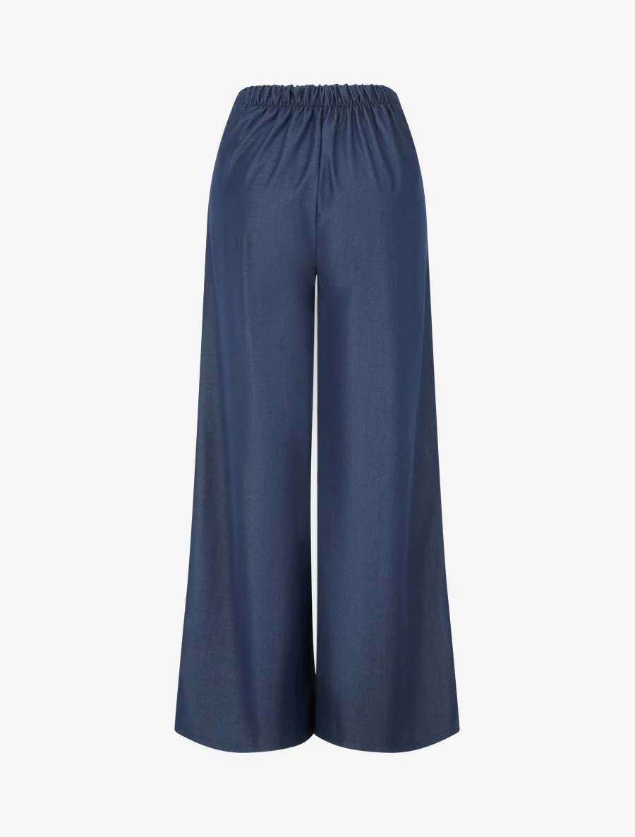 Effen vloeiende broek met knoopsluiting. - Ongerept blauw - Image 2