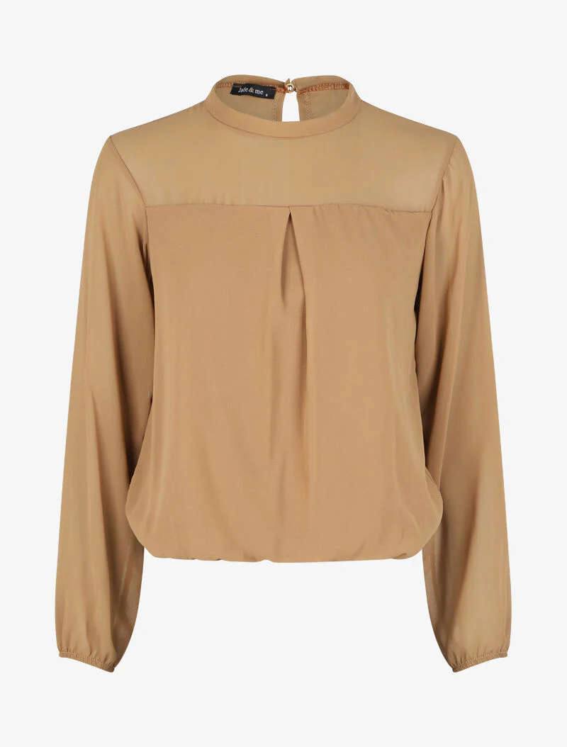 Blouse in effen voile - Camel