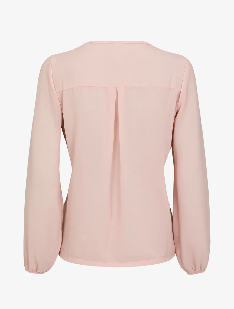 Effen voile blouse met geborduurde kraag - Roze - Image 2