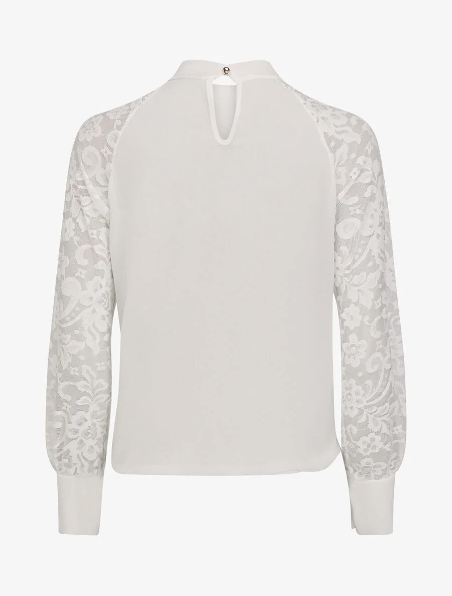 Effen voile blouse met kanten mouwen - wit - Image 2