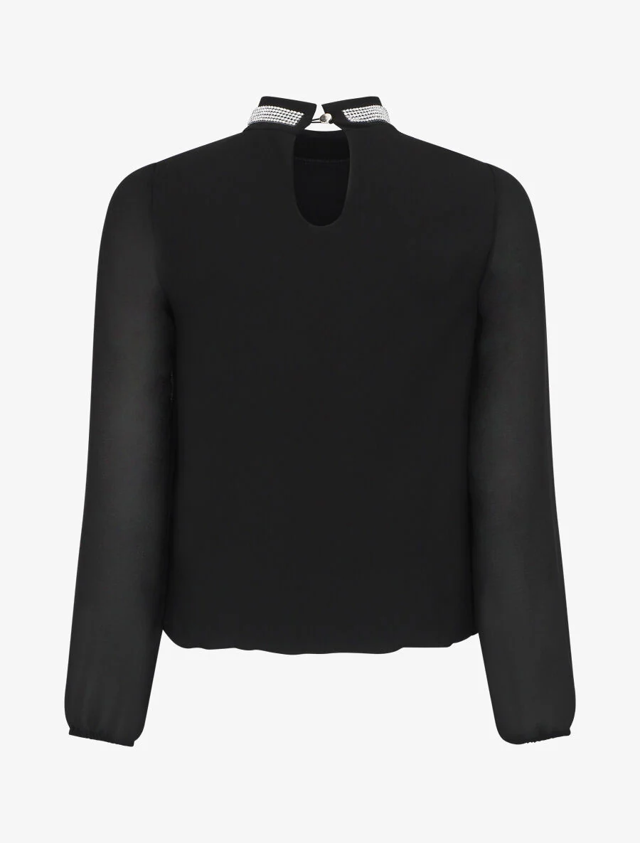 Effen voile top met sieradenhals - zwart - Image 2