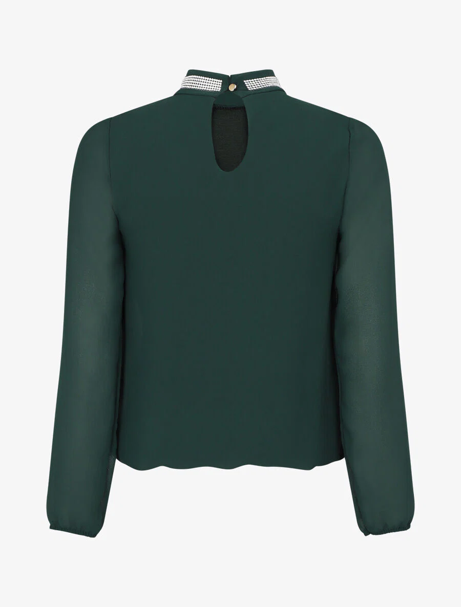 Effen voile top met sieradenhals - Dennengroen - Image 2