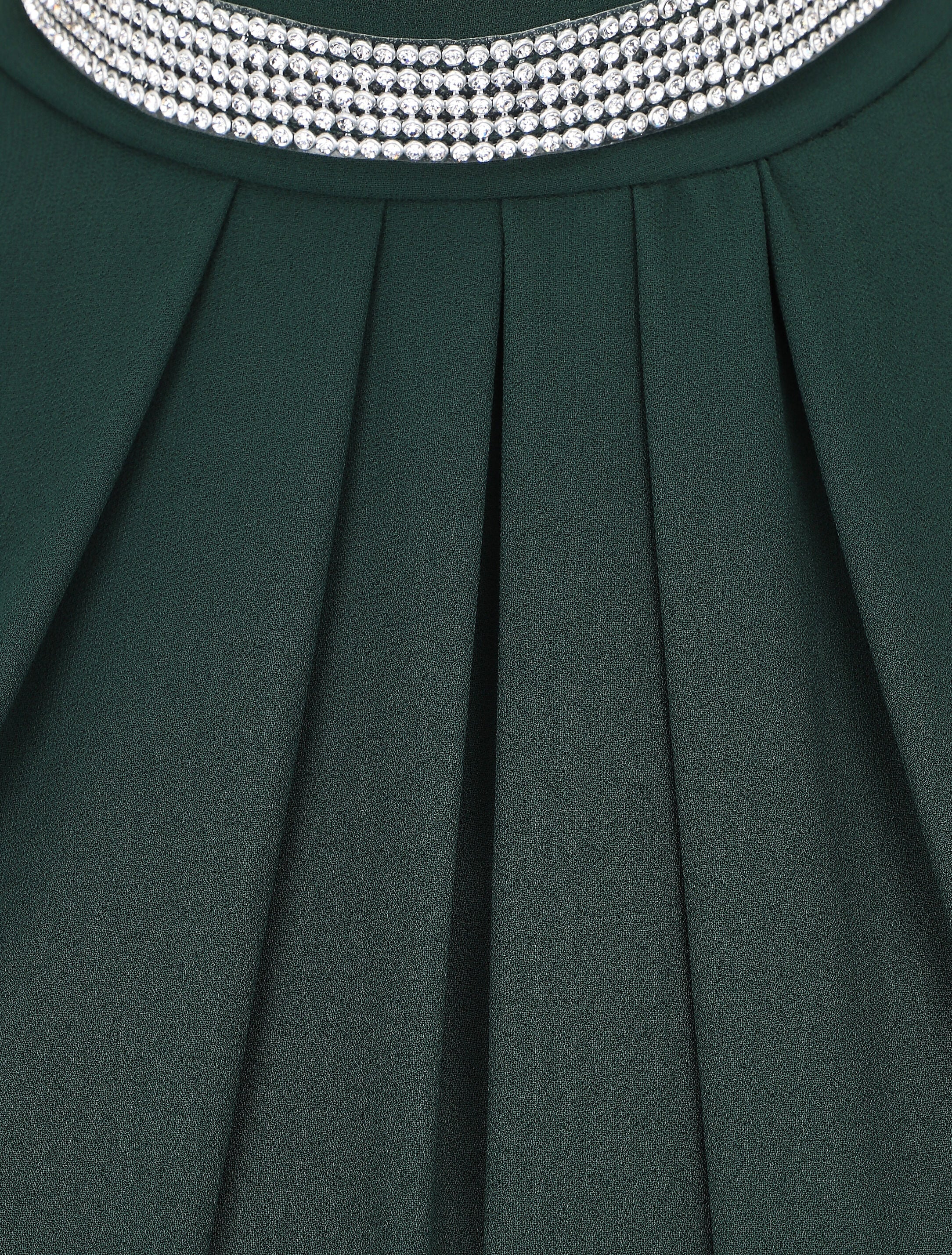 Effen voile top met sieradenhals - Dennengroen - Image 3