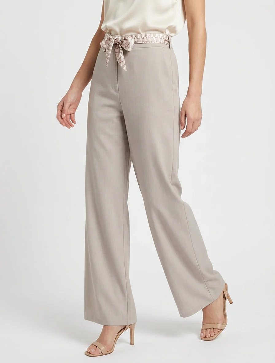 Effen wijde broek met ceintuur - Lichtmol - Image 4