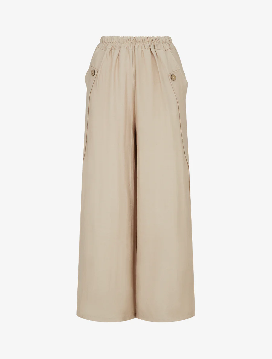 Effen wijde broek met decoratieve knopen - Beige