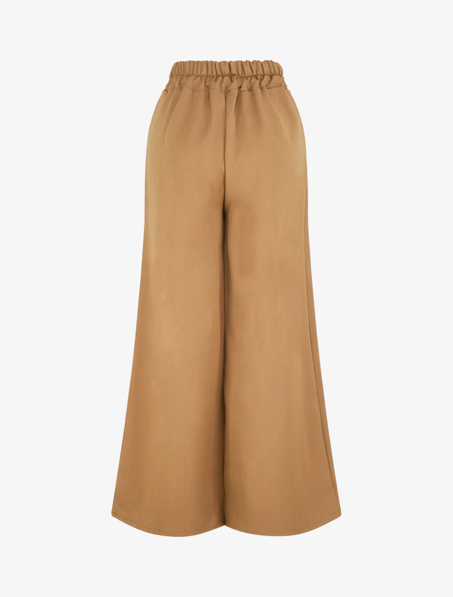 Effen wijde broek met geborduurd detail - Kameel - Image 2