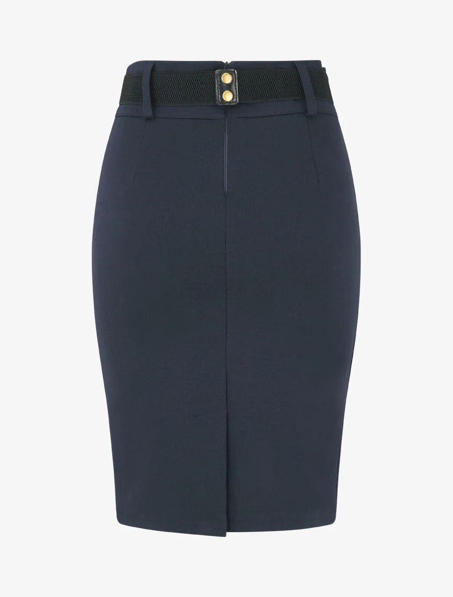 Effen wikkelrok met split - Donkerblauw - Image 2