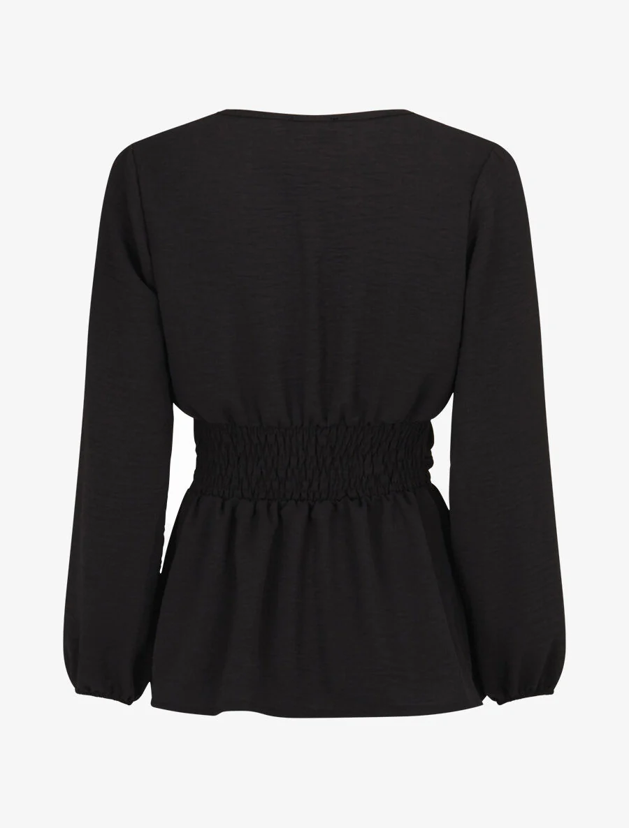 Elastische blouse met V-hals - Zwart - Image 2