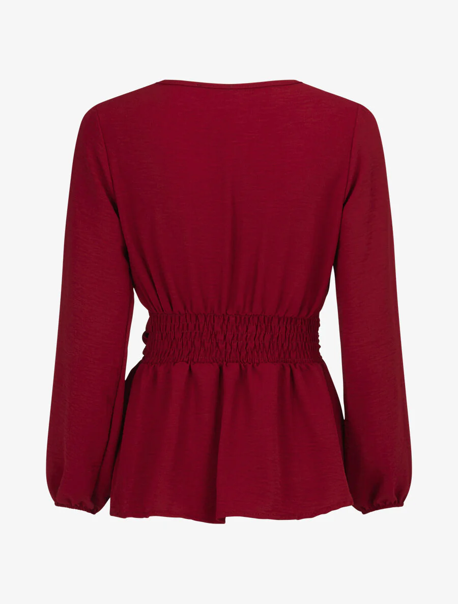 Elastische blouse met V-hals - bordeauxrood - Image 2