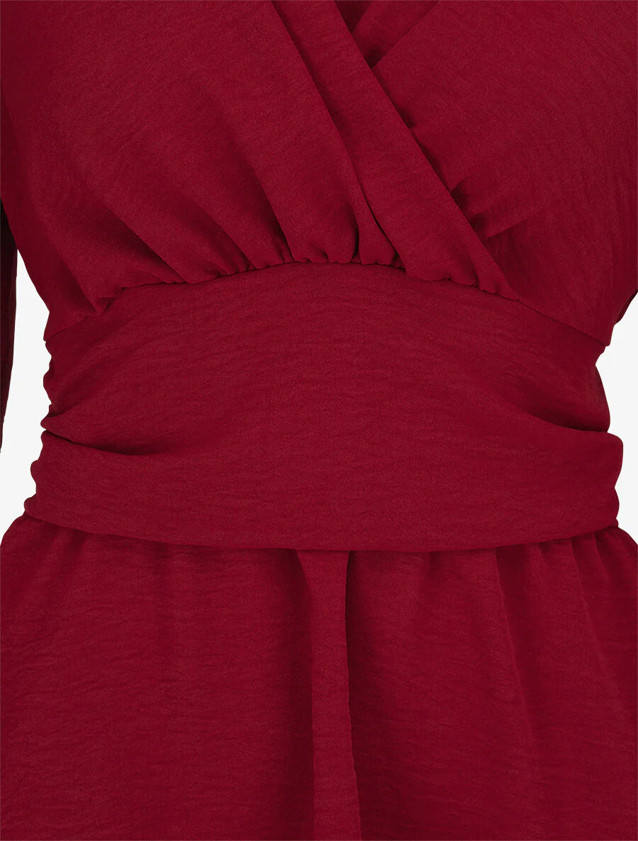 Elastische blouse met V-hals - bordeauxrood - Image 3