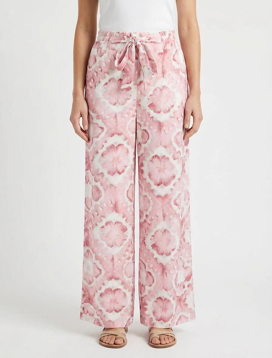 Elastische broek met abstracte print - Roos - Image 4