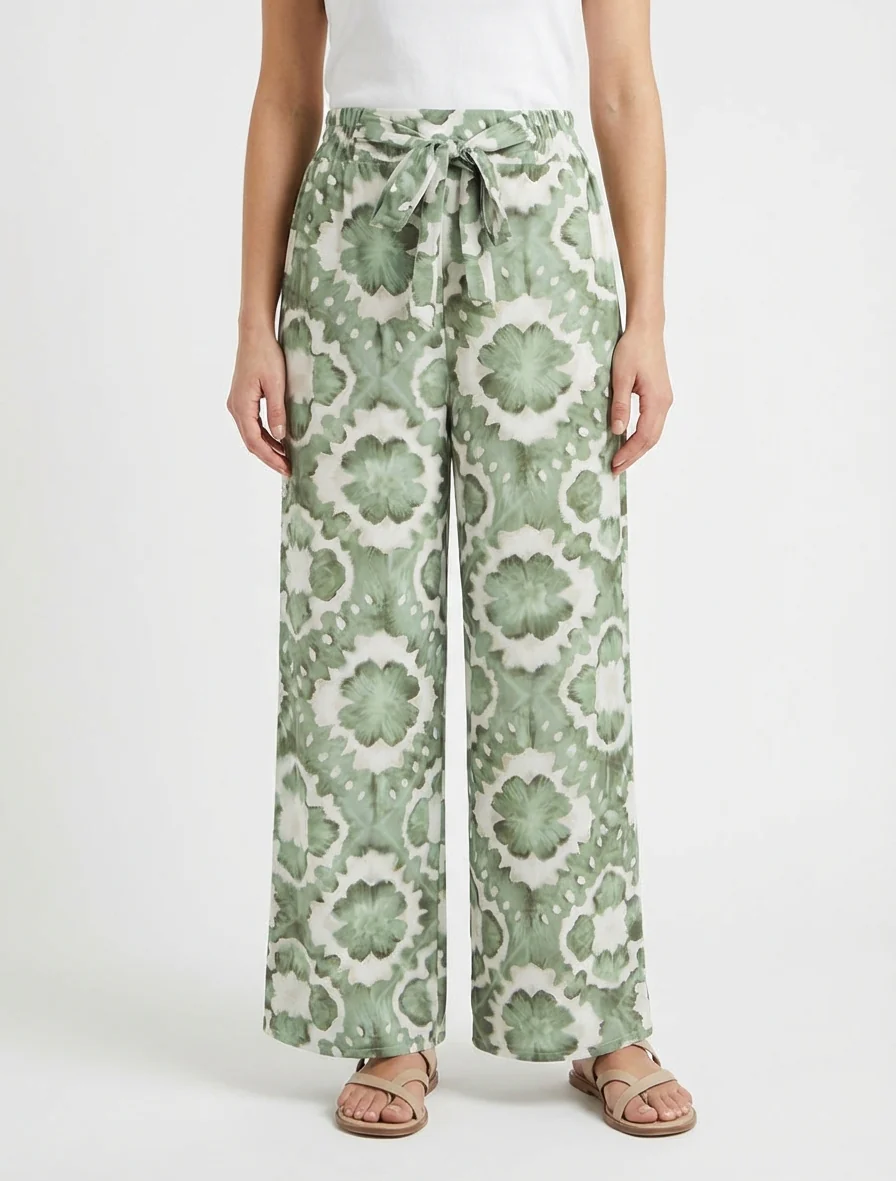 Elastische broek met abstracte print - Kaki - Image 4