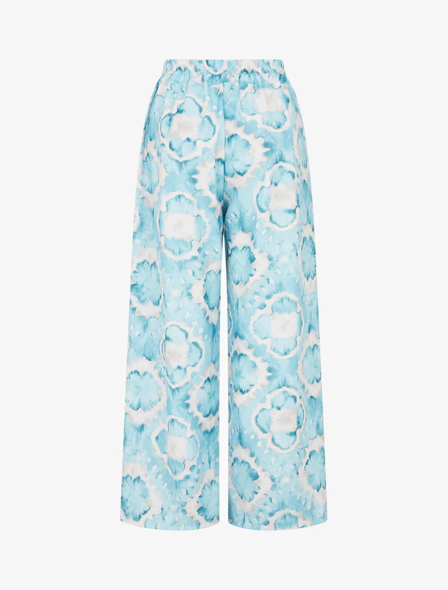 Elastische broek met abstracte print - Turkoois - Image 2