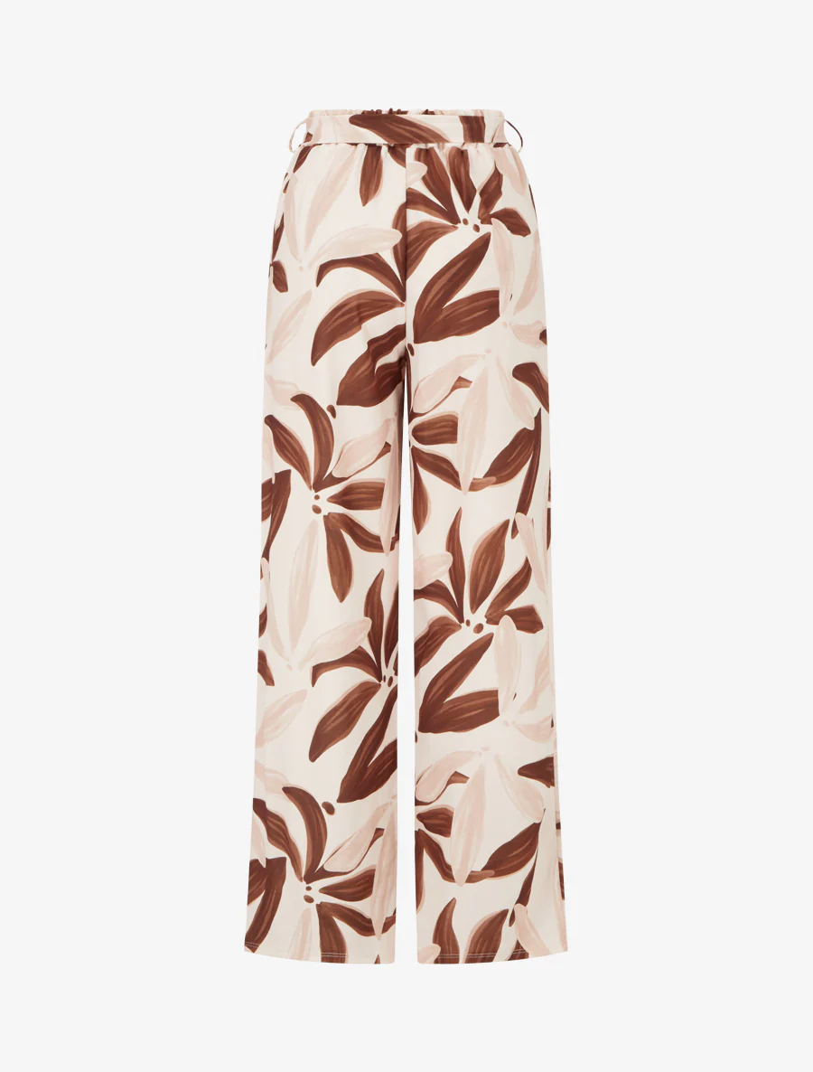 Elastische broek met bloemenprint - Beige - Image 2