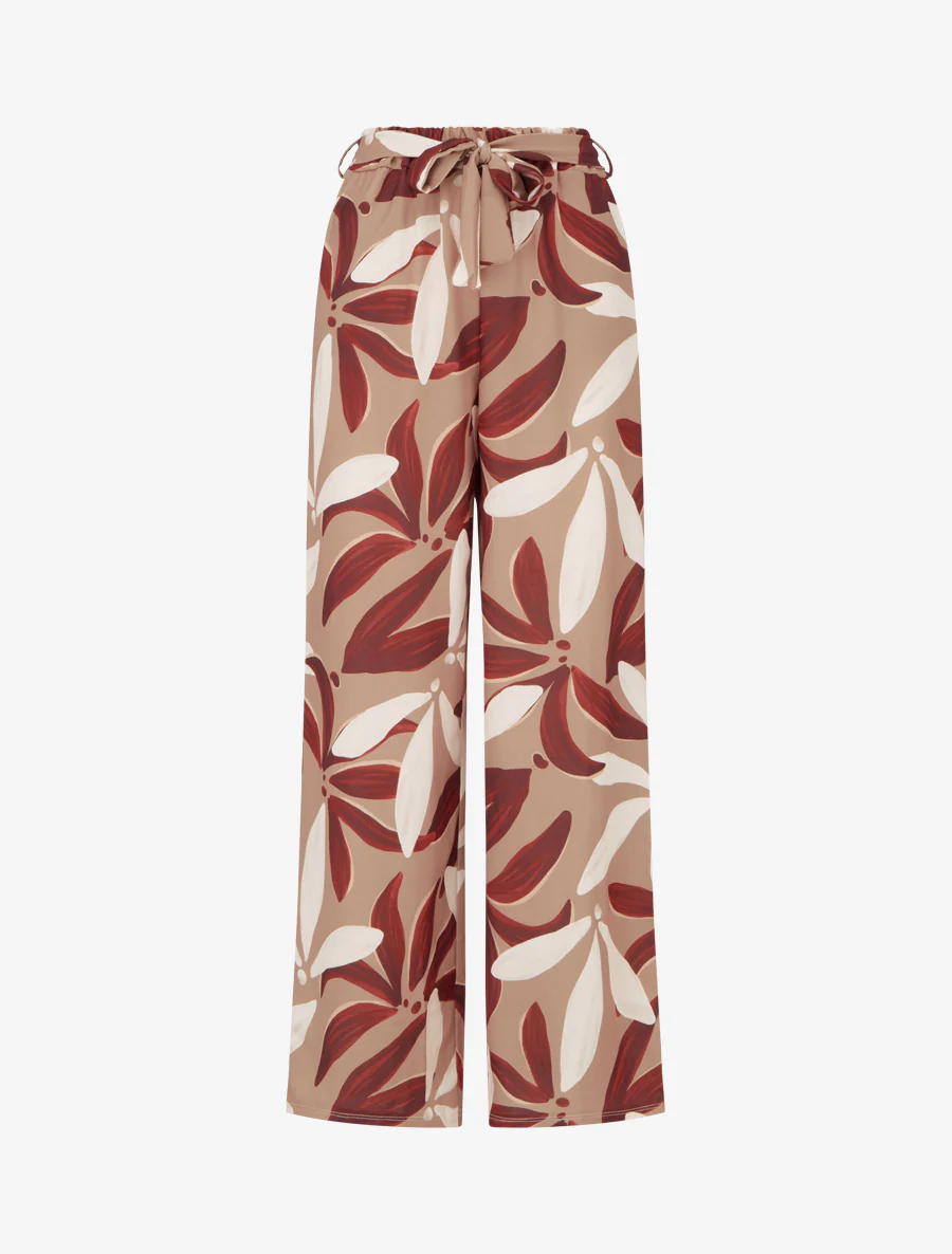 Elastische broek met bloemenprint - Kameel