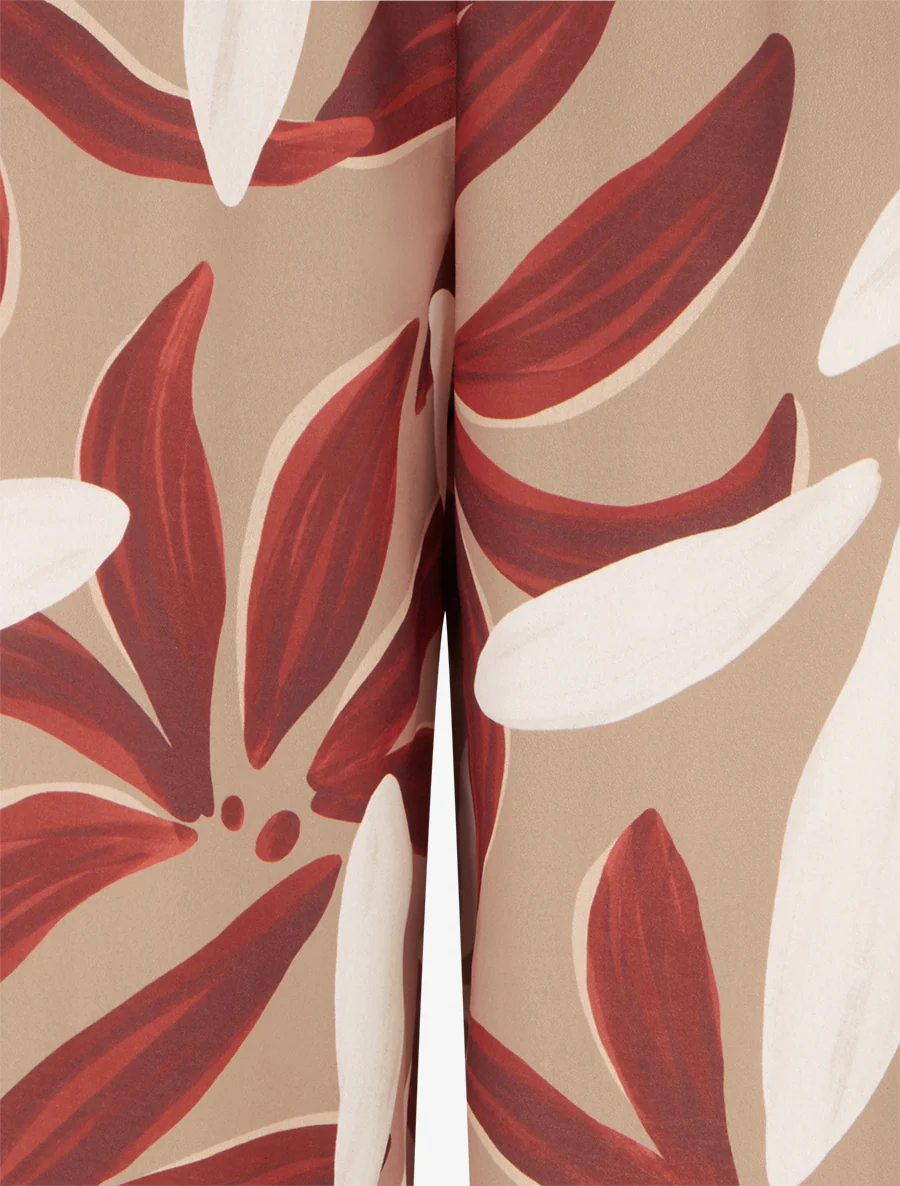 Elastische broek met bloemenprint - Kameel - Image 3