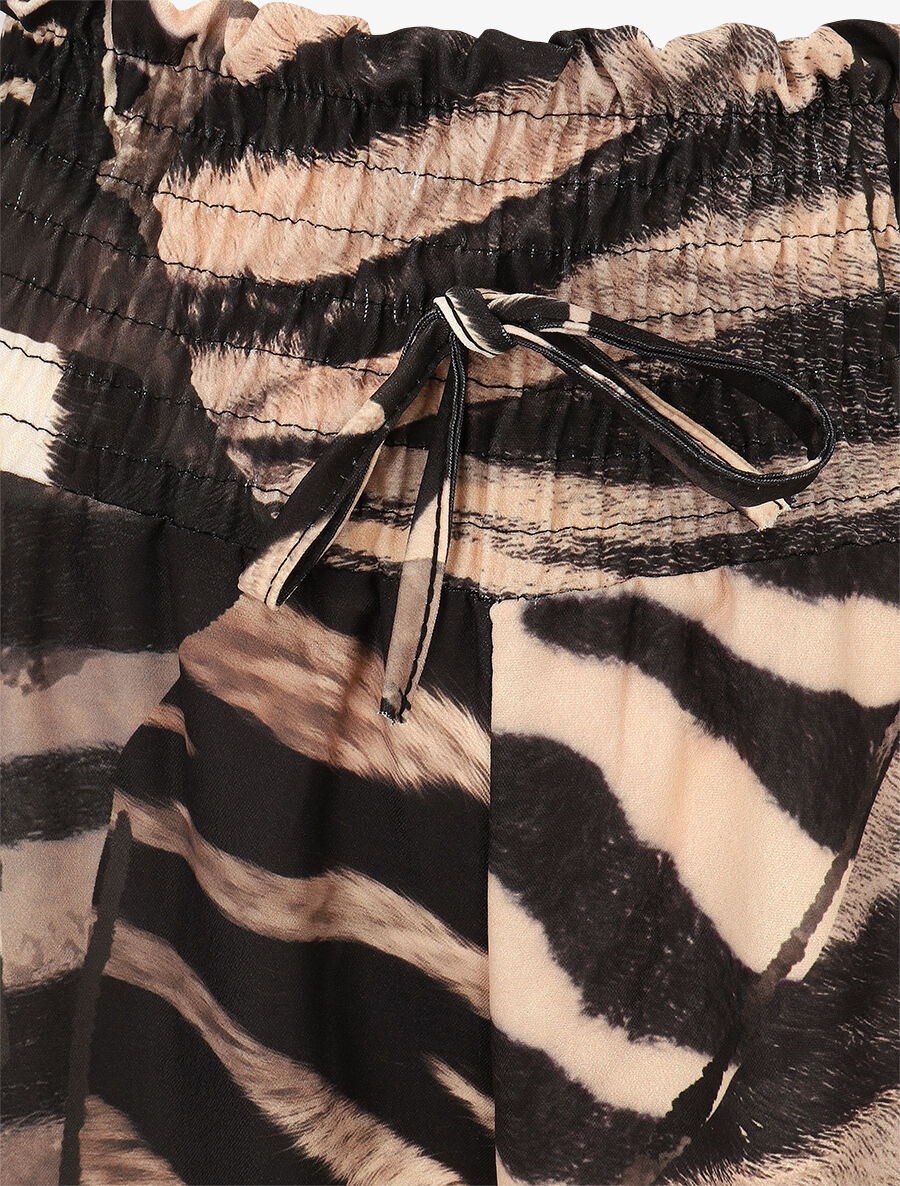 Elastische broek met dierenprint en hoge taille - Beige - Image 3